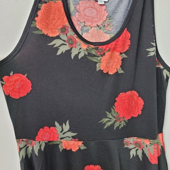 Lularoe Dress Sleeveless Black Red Roses Pockets Womens 2X Basic Classy - Picture 3 of 8
